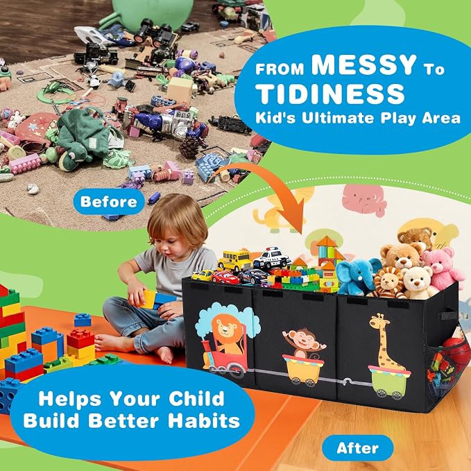 XL Toy Box - Toy Storage Bins with lids, Collapsible Toy Chest for Boys Girls, Kids Big Toy Organizer with Adjustable Dividers for Living Room Area, Playroom, Bedroom，38"x16"x14"