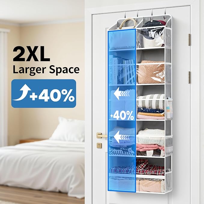 JARLINK Over the Door Organizer Storage, 5-Tier Extra Large Hanging Storage with 10 Mesh Pockets, 100 lbs Capacity Behind Door Storage for Bedroom, Bathroom, Pantry, Nursery, (Grey)