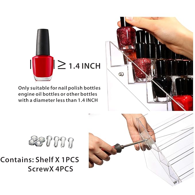 Cq acrylic Nail Polish Holder Organizer Clear Acrylic Nail Polish Tray Fingernail Polish Display case 5 layers 72 Bottles Essential Oils Holder Sunglasses Eyewear Organizer Display Case