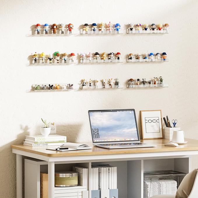 upsimples 10 Pcs 12" Clear Acrylic Shelves, Small Shelf for Wall Display | Narrow Floating Shelves for Nail Polish, Vinyl Wall Mount, Record Holder, Magazine Rack, Comic Display, Picture Ledge Shelf