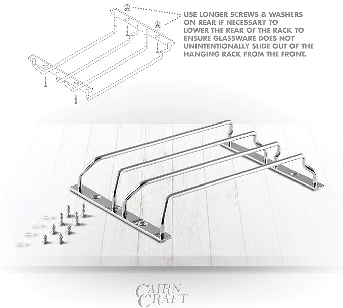CairnCradle Whiskey Glass Rack - Under Cabinet Whisky Tasting Glasses Holder Storage Hanger Metal Organizer for Bar Kitchen (2 Across x 3 Deep, Polished Stainless)