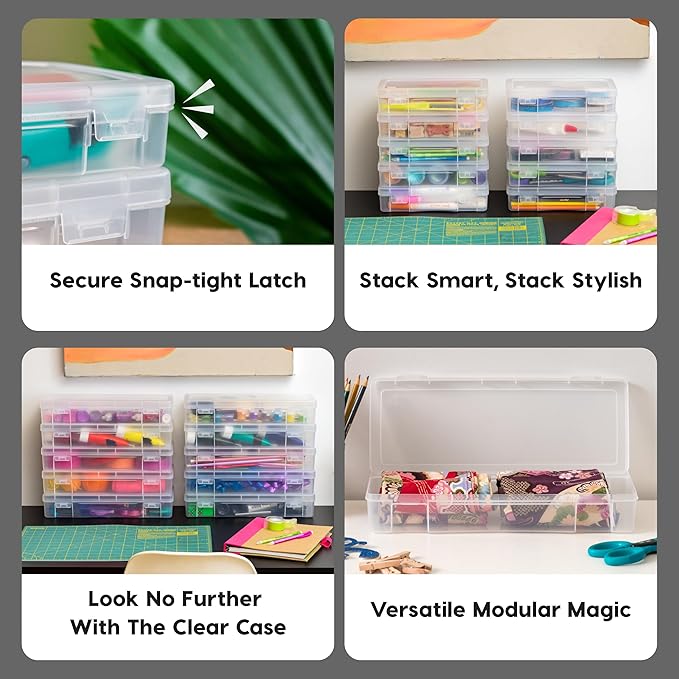 IRIS USA Clear Storage Cases, 10-Pack, |Made in USA|, Plastic Bead Organizing Containers with Snap Lid for Arts, Crafts, Ephemera, Stickers, & Dance Cheer, Clear - Medium