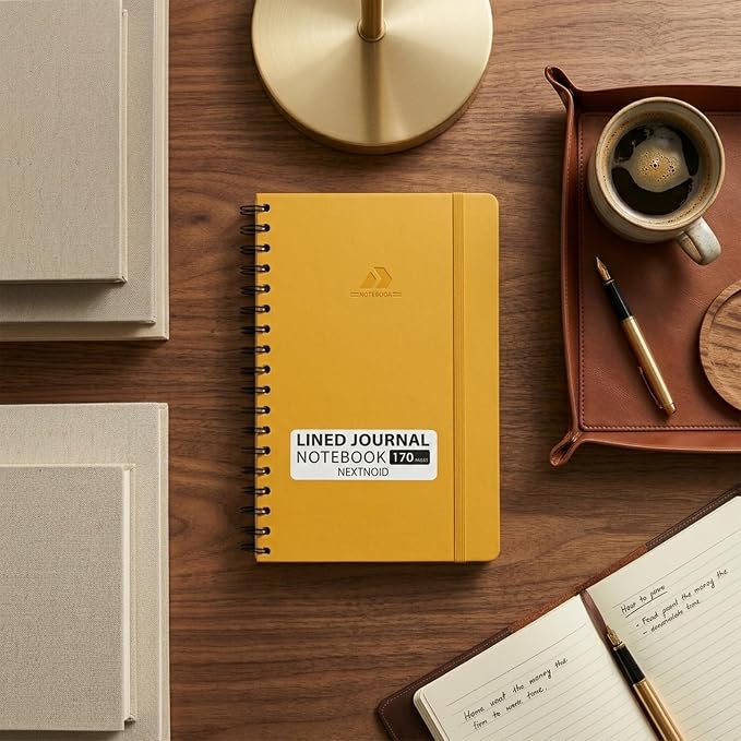 Nextnoid Lined Spiral Notebook Journal For Women & Men - A5(5.8" x 8.3") 170 Pages, Hardcover Notebooks for Work & Note Taking, College Ruled Journals for Writing - Yellow