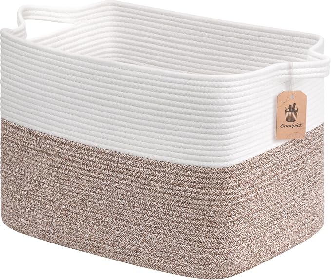 Goodpick Woven Baskets for Organizing, Rectangle Toy Baskets Storage Kids, Rope Storage Basket with Handles, Large Blanket Basket for Living Room, 18 x 14 x 12 Inches