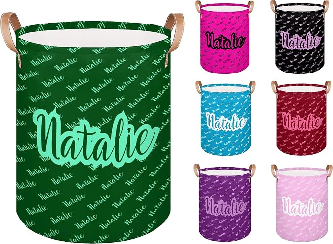Personalized Laundry Basket, Custom Gift Laundry Hamper, Collapsible Nursery Waterproof Laundry Baskets, Dirty Clothes Toy Hamper with Handles Name Text Green