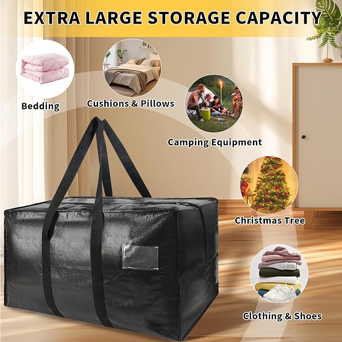 Heavy Duty Extra Large Moving Bags,121 Gallon Jumbo Packing Bags,Huge Moving Storage Bags with Strong Zippers & Carrying Handles,Reusable Big Moving Storage Totes for College Dorm Travel 1Pack