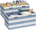 Posprica Storage Basket Bins,11×11 Collapsible Storage Cubes Fabric Drawers for Nurseries,Offices,Closets,Home Décor (Set of 4, Blue-white Striped)
