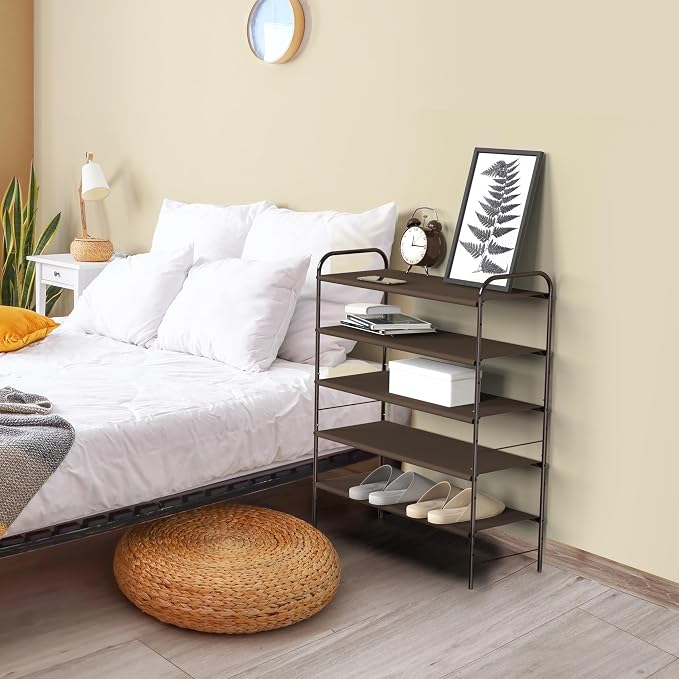 Simple Houseware 5-Tier Shoe Rack Storage Organizer, Bronze | 600D polyester light sturdy shoe organizer
