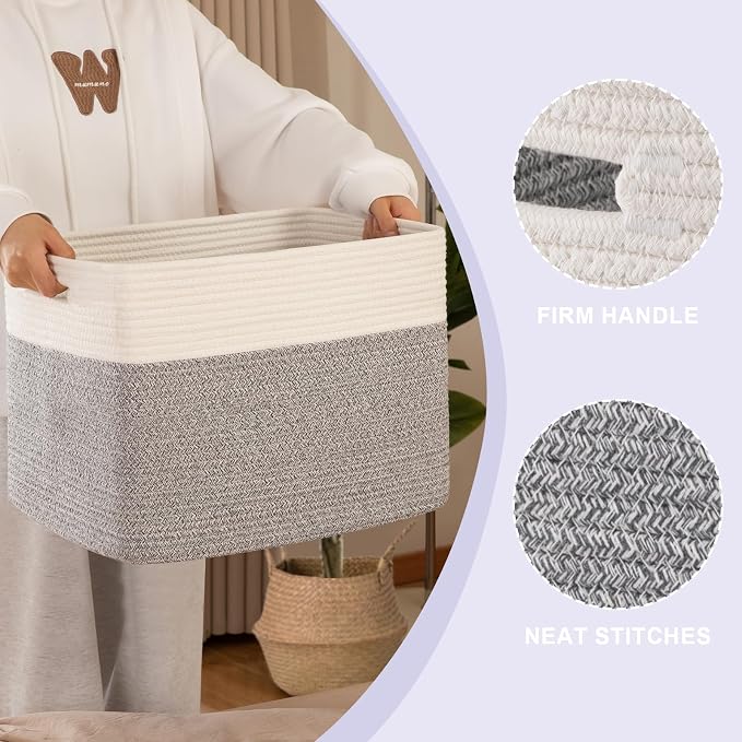 OIAHOMY Storage baskets for Shelf, Toy Storage Basket, Collapsible Storage Bins, Blanket Basket Living Room, Closet Storage for Bedroom, 16.5 x 13 x 12 Inches-Pack of 2-Grey