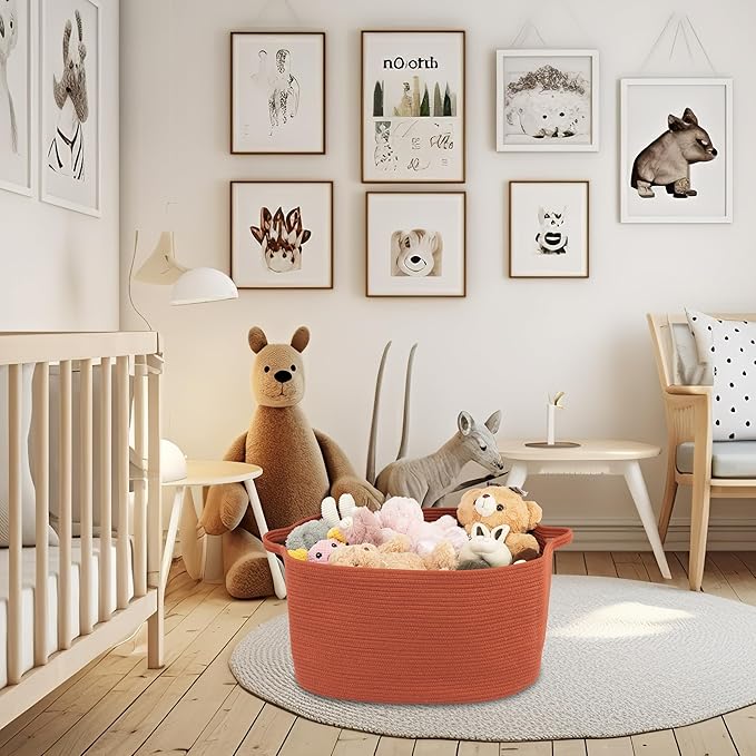 XUANGUO Large Rectangle Blankets Basket Living Room 22"x17"x12" Woven Cotton Rope Storage Baskets for Nursery Toy Baskets for Kids and Dogs Wicker Laundry Basket Bin for Clothes Towels rustic