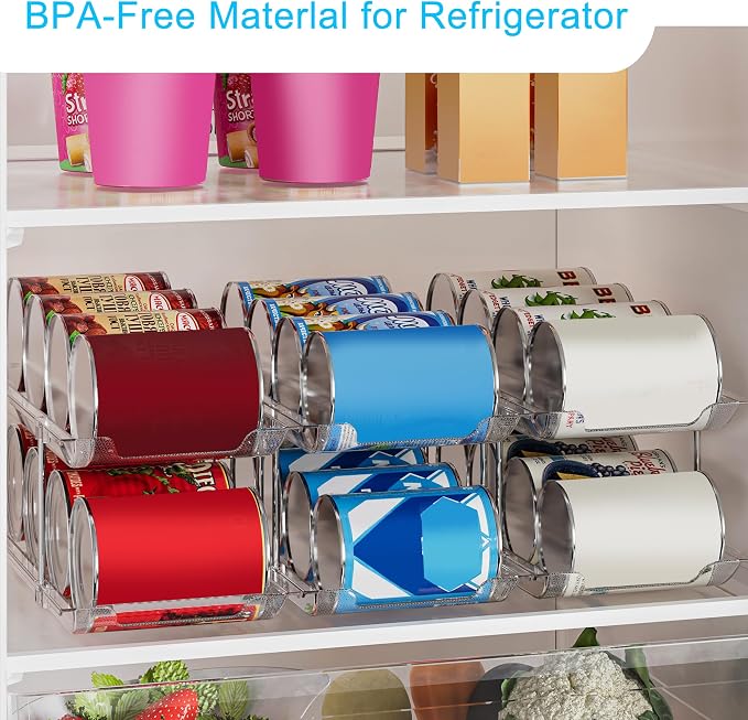 Can Organizer For Pantry, Adjustable Height And Width Canned Goods Organizer, Roller Soup Can Organizer Holds Up to 36 Cans for Kitchen Cabinet or Refrigerator(CLear 3 Tier)