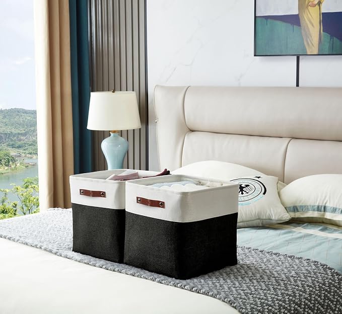 DECOMOMO Cube Storage Bin 11x11, Fabric Storage Bins, Kallax Storage Cubes (Black & White, 4 Pack)