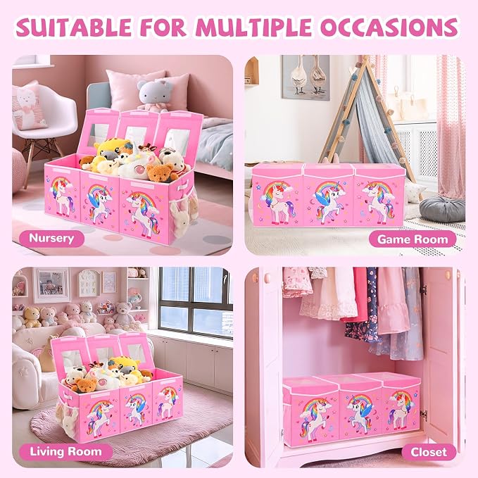 Livole 145L Toy Box, Collapsible Kids Toy Chest Bins with Lids Sturdy Large Toy Storage Organizer Boxes for Girls Nursery Room Playroom Closet, 40"X16"X14", Pink