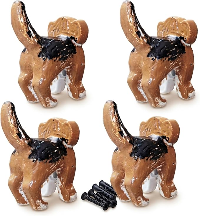 Lulu Decor, Cast Iron Beagle Dog Heavy Duty Key Loose Hook (4 Dog Tail Hooks)