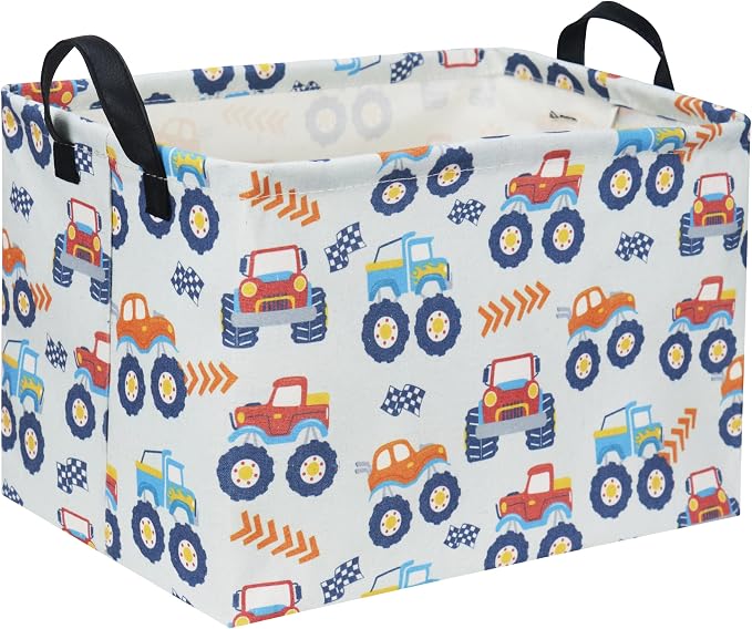 Rectangular Monster Truck Basket for Kids Baby Storage Basket Cute Toy Storage Bin Organizer Shelf Book Truck Room Decor(Monster Truck)