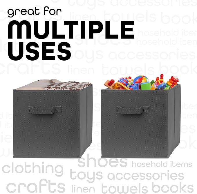 11x11 Cube Storage Bins - 2 Pack - 11 Inch Cube Storage Bin for Bedroom, Living Room, Clothes and Toys; 2 Handles, Foldable Cubby Organizer Bin