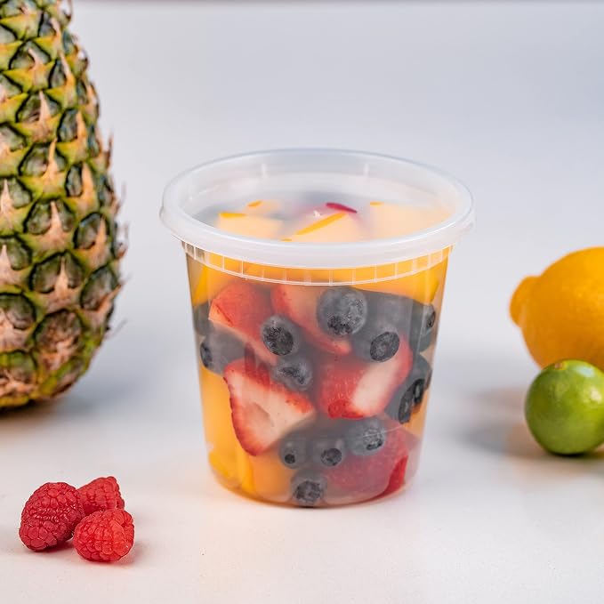 EDI [24 OZ, 25 Sets Plastic Deli Food Storage Containers with Airtight Lids | Microwave-, Freezer-, Dishwasher-Safe | BPA Free | Heavy-Duty | Meal Prep | Leakproof | Recyclable (Pack of 2)