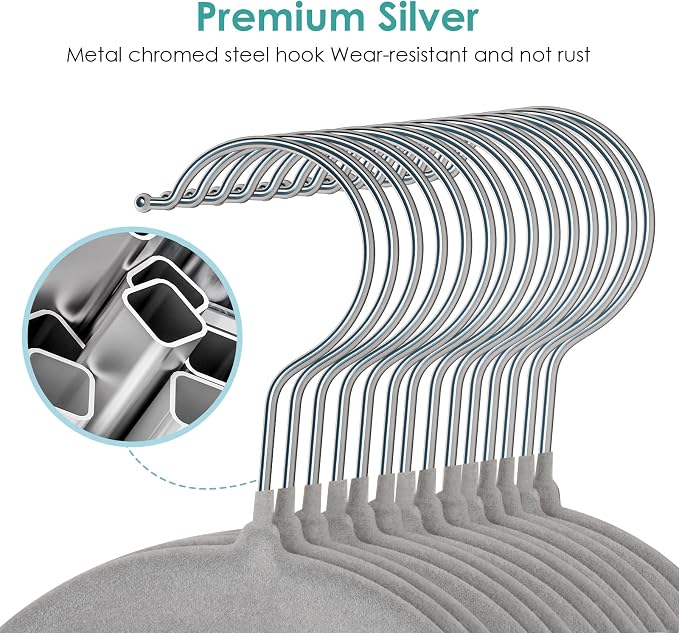 DUDUCOFU Velvet Hangers Non Slip Felt Hangers, 50 Pack Grey Velvet Clothes Hangers Space Saving Slim with 360 Degree Swivel Hook for Suits Coats, Jackets, Pants, and Dress Clothes