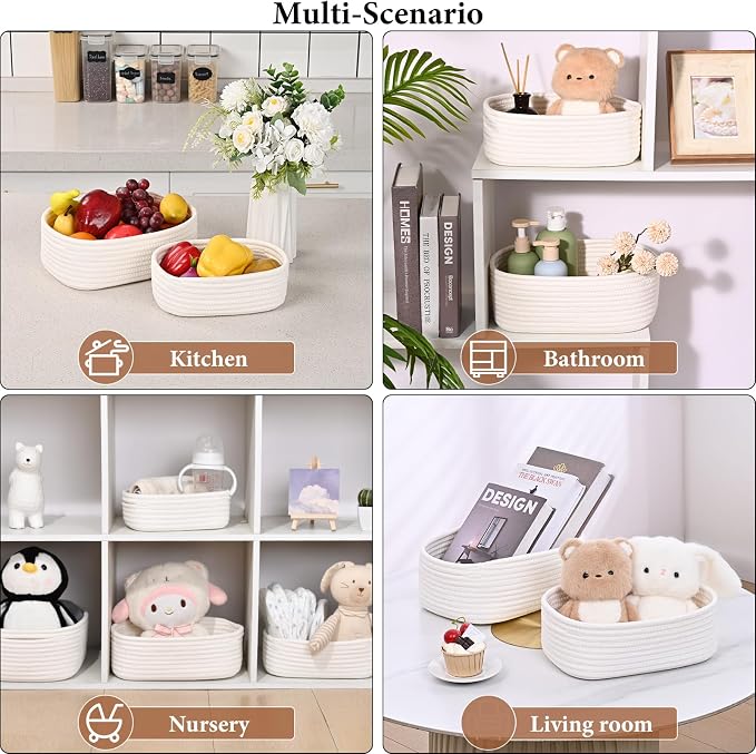 Small Baskets for Organizing, 4-Pack Storage Baskets for Shelves – Woven Basket for Nursery, Dog Toys, or Bathroom, Gift Baskets Empty