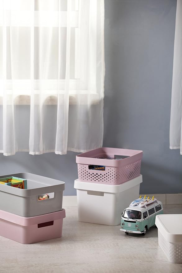 CURVER Infinity 17L Recycled Storage Basket - Multi Purpose Storage, Stackable and Nesting - 35.5 x 26.7 x 13.7 cm - Pink