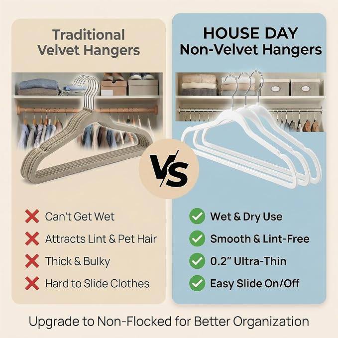 HOUSE DAY Ivory Plastic Hangers 50 Pack - Ultra-Thin Heavy Duty Non-Velvet | Hangers with 360° Swivel Hook & Non Slip Notches - Slim Space Saving Clothes Hangers Ideal for Dresses Coats Shirts Jackets