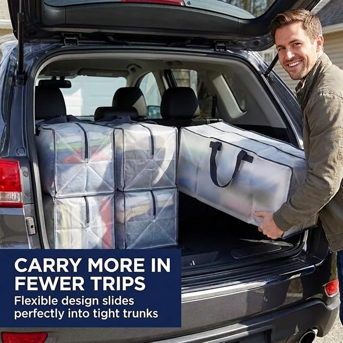 BOX USA 4-Pack Moving Bags with Strong Handles & Zippers - Heavy Duty Extra Large Packing Bags for Storage, Moving Boxes, Dorm & College Supplies, Clear