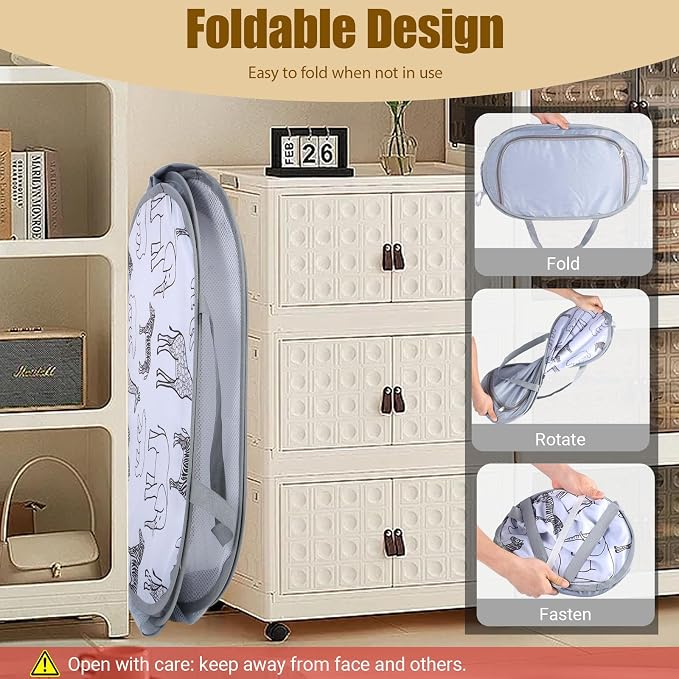 Foldable Toy Storage Basket with Zipper Lid & Handles- Animal Print, Gray | Collapsible Stuffed Animal Organizer Bin, Lightweight Toy Chest, Space-Saving, Sturdy, for Kids Room, Playroom, Living Room
