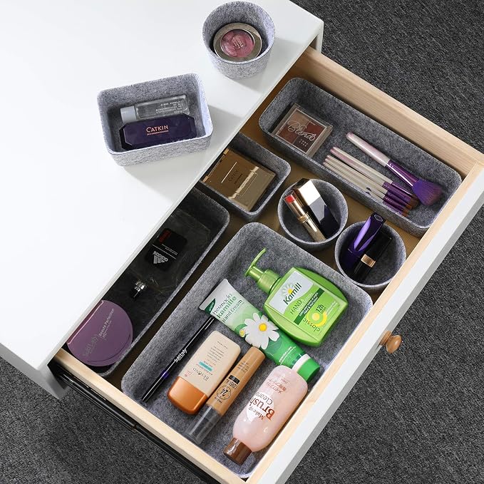 Welaxy 8-piece desk drawer organizer trays felt shallow bin for pens notes Jewlery Watches, home office dorm minimalist living gift solutions (Gray)