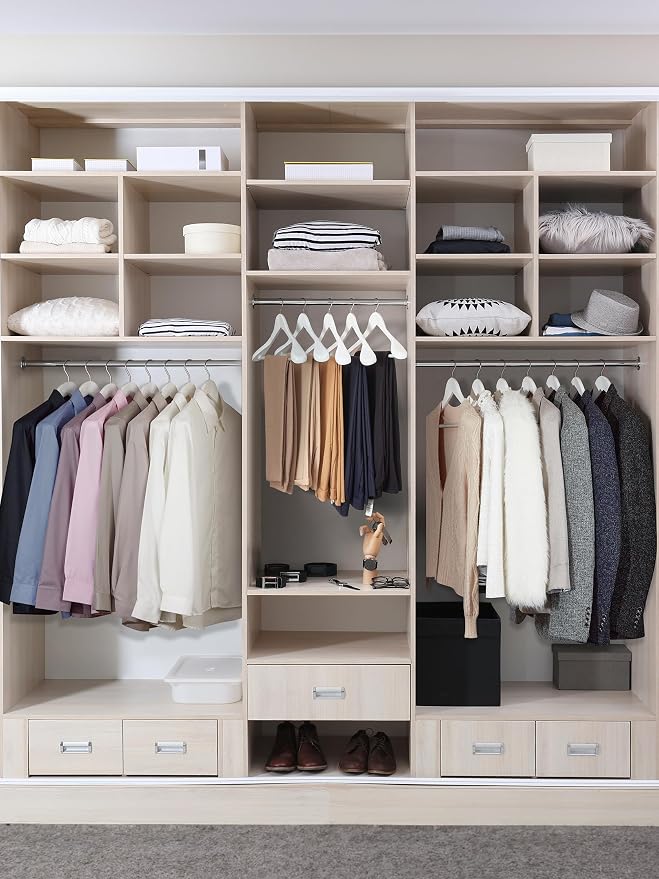 HOUSE DAY High-Grade Solid Wood Coat Hangers for Women, Wide Shoulder Wooden Hangers, Suit Hangers with Non Slip Pants Bar, Smooth Finish 360° Swivel Hook for Dress, Heavy Clothes Hangers 6 Pack White