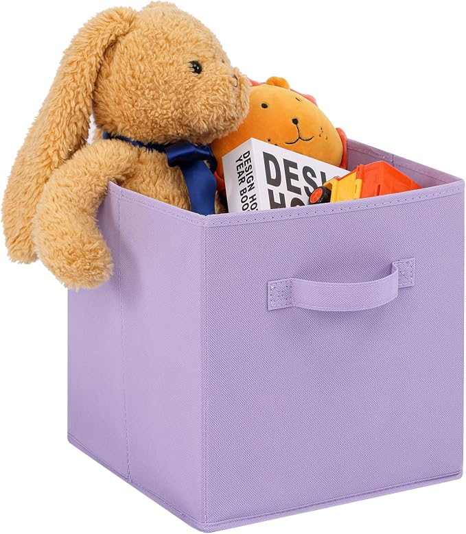 Stero Fabric Storage Bins 6 Pack Fun Colored Durable Storage Cubes with Fabric Handles Foldable Cube Baskets for Home, Kids Room, Closet and Toys Organization Purple