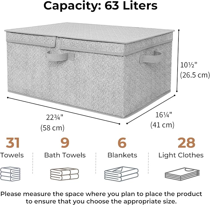 GRANNY SAYS Fabric Storage Bin with Lid, Decorative Storage Box with Label, Extra Large Storage Baskets, Closet Organizer, Memory Keepsake Box, Gray, 1-Pack