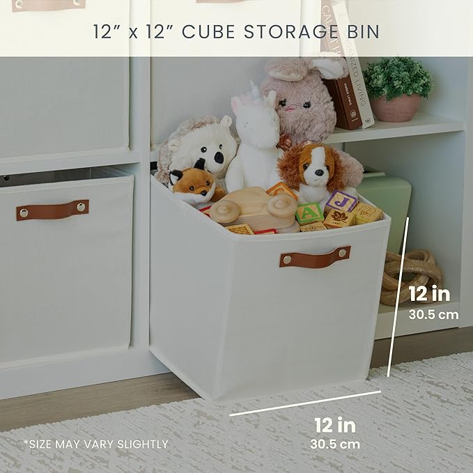 OrganiHaus 12x12 Cube Storage Bins, Set of 4 - Fabric Storage Cubes | Sturdy, holds its shape; odor-free; fits 12-inch cube shelves; vegan leather handles