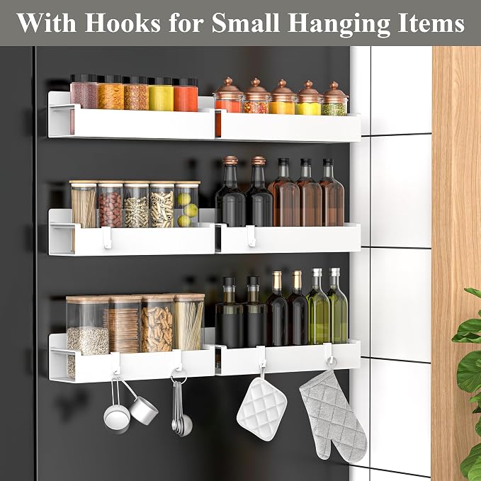 HuggieGems 6 Pack Magnetic Spice Rack Organizer for Refrigerator and Oven, White Fridge Organizers and Storage for Kitchen