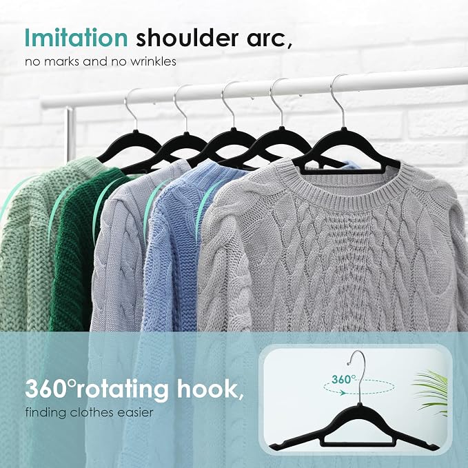 DUDUCOFU Velvet Hangers Non Slip Felt Hangers, 30 Pack Black Velvet Clothes Hangers Space Saving Slim with 360 Degree Swivel Hook for Suits Coats, Jackets, Pants, and Dress Clothes