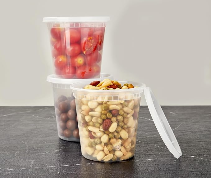 EDI [24 OZ, 25 Sets Plastic Deli Food Storage Containers with Airtight Lids | Microwave-, Freezer-, Dishwasher-Safe | BPA Free | Heavy-Duty | Meal Prep | Leakproof | Recyclable (Pack of 2)