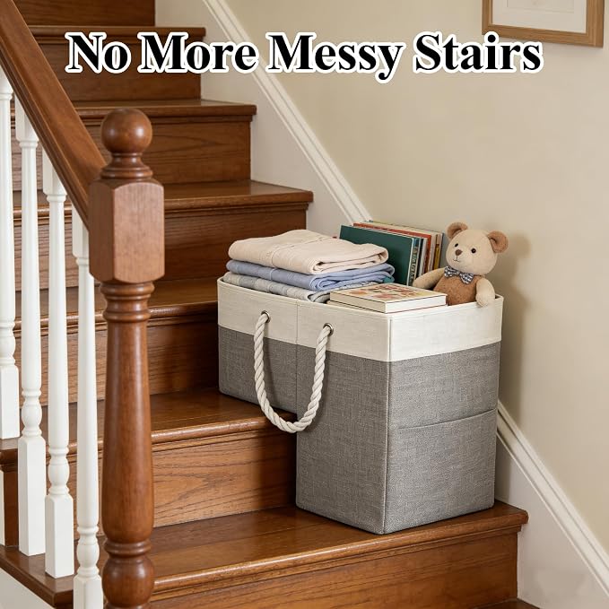Stair basket,Foldable staircase baskets,Step stairs storage baskets with handle,2pcs