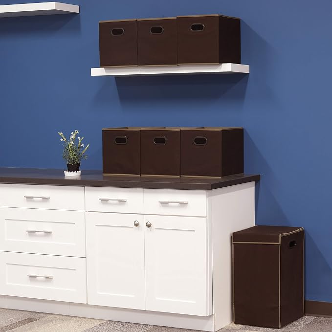 Simple Houseware Foldable Cube Storage Bins with Handles, 11-Inch, Brown, 6-Pack, Fabric Cubes Organizer for Closet or Shelves