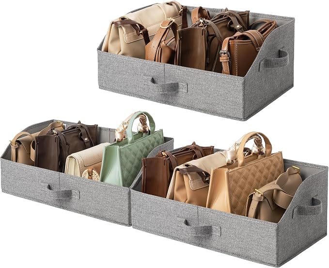 GRANNY SAYS Storage Bins for Closet, Trapezoid Storage Bins with Handles, Closet Storage Bins, Decorative Storage Boxes for Organizing Sheets Blankets Hats, Dark Gray, Jumbo, 3-Pack