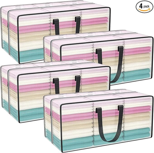 Clear Storage Bags with Zipper, Large Moving Bags Heavy Duty Extra Large, Plastic Storage Totes for Clothes, College dorm Packing Bag with Strong Handles