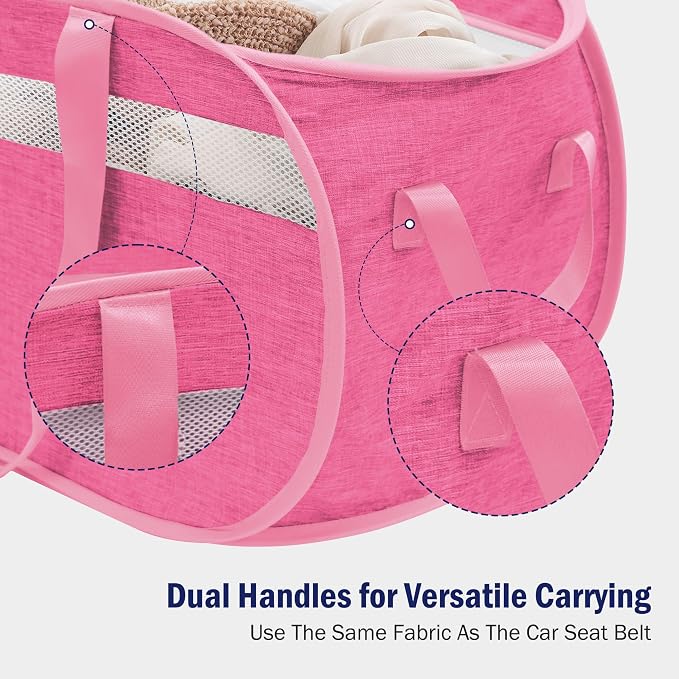 Collapsible Laundry Baskets, Foldable Tear Proof Pop Up Hamper with Reinforced Carry Handles, Durable Laundry Hamper for Home, Laundry, Bathroom, Dorm or Travel (Pink)