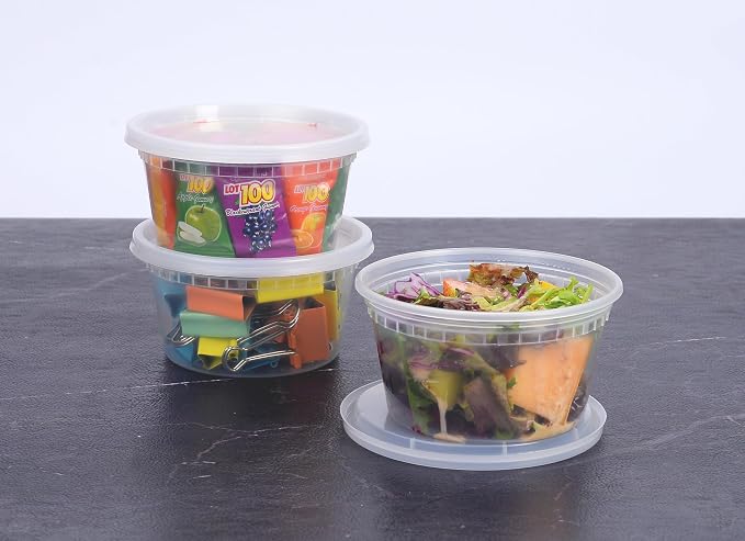 EDI [12 OZ, 50 Sets] Plastic Deli Food Storage Containers with Airtight Lids | Microwave-, Freezer-, Dishwasher-Safe | BPA Free | Heavy-Duty | Meal Prep | Leakproof | Recyclable
