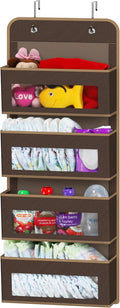 Simple Houseware 4 Clear Window Pocket Over Closet Door Storage Hanging Organizer for Bedroom, Bathroom, Pantry, Brown