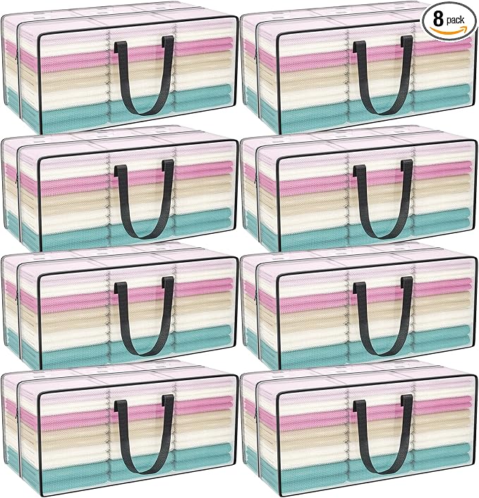 Clear Storage Bags with Zipper, Large Moving Bags Heavy Duty Extra Large, Plastic Storage Totes for Clothes, College dorm Packing Bag with Strong Handles