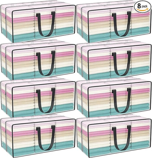 Clear Storage Bags with Zipper, Large Moving Bags Heavy Duty Extra Large, Plastic Storage Totes for Clothes, College dorm Packing Bag with Strong Handles