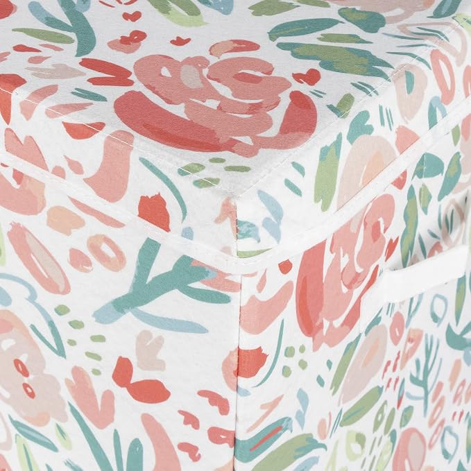 Sammy & Lou Collapsible Felt Soft Toy Box Toy Chest for Toddlers Toy Storage Organizer with Handles and Hinged Lid, 22 x 14.5 x 15 inches, Painterly Floral
