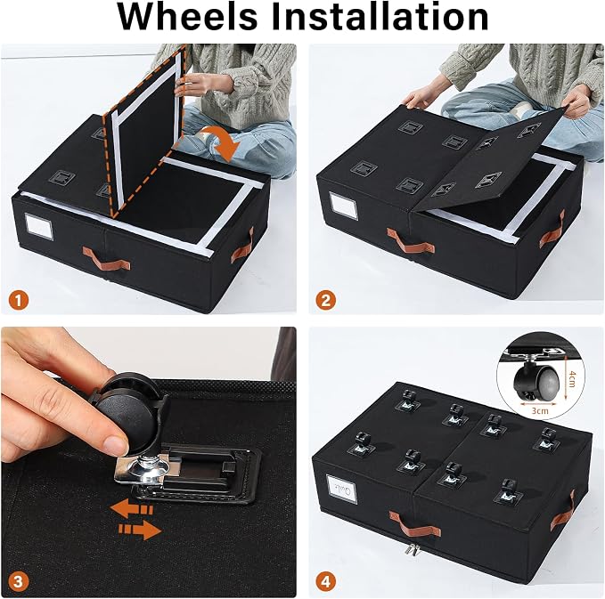 Freebat Under Bed Storage Organizer with Wheels 2 Pack, 7.5 inches Height Underbed Container with Clear Lid Cover, Storage Bag Box with Visiable Window for Clothes, Bedsheet, Pillow