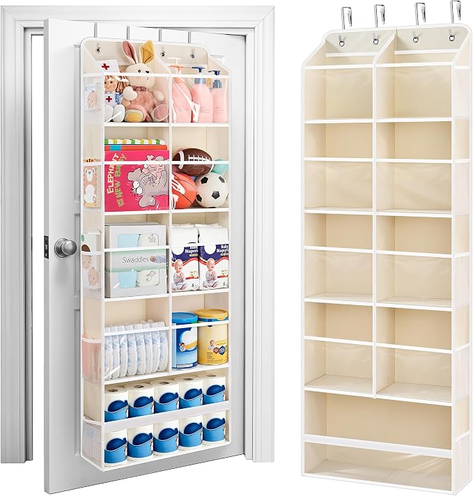 JARLINK Over the Door Organizer Storage, 5-Tier Extra Large Hanging Storage with 10 Mesh Pockets, 100 lbs Capacity Behind Door Storage for Bedroom, Bathroom, Pantry, Nursery, (Beige)