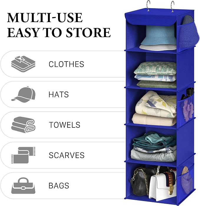 Simple Houseware 5 Shelf Hanging Closet Organizer, Dark Blue