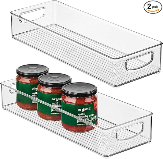 iDesign Slim Extra Long Clear Storage Bin, 2-Pack | Narrow, Stackable, Kitchen or Pantry Organizer