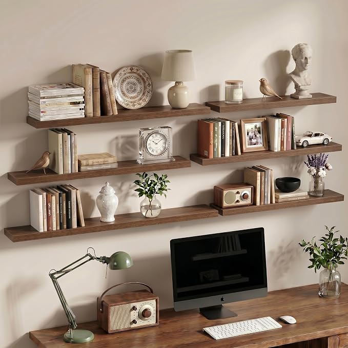 Vivelove 12 Inch Floating Shelves Wall Mounted for Display, 6.5 Deep Duty Shelves with Invisible Brackets for Living Room,Bedroom,Kitchen, Bathroom Storage & Decor,12" Wx6.5 Dx1.4 H - Walnut